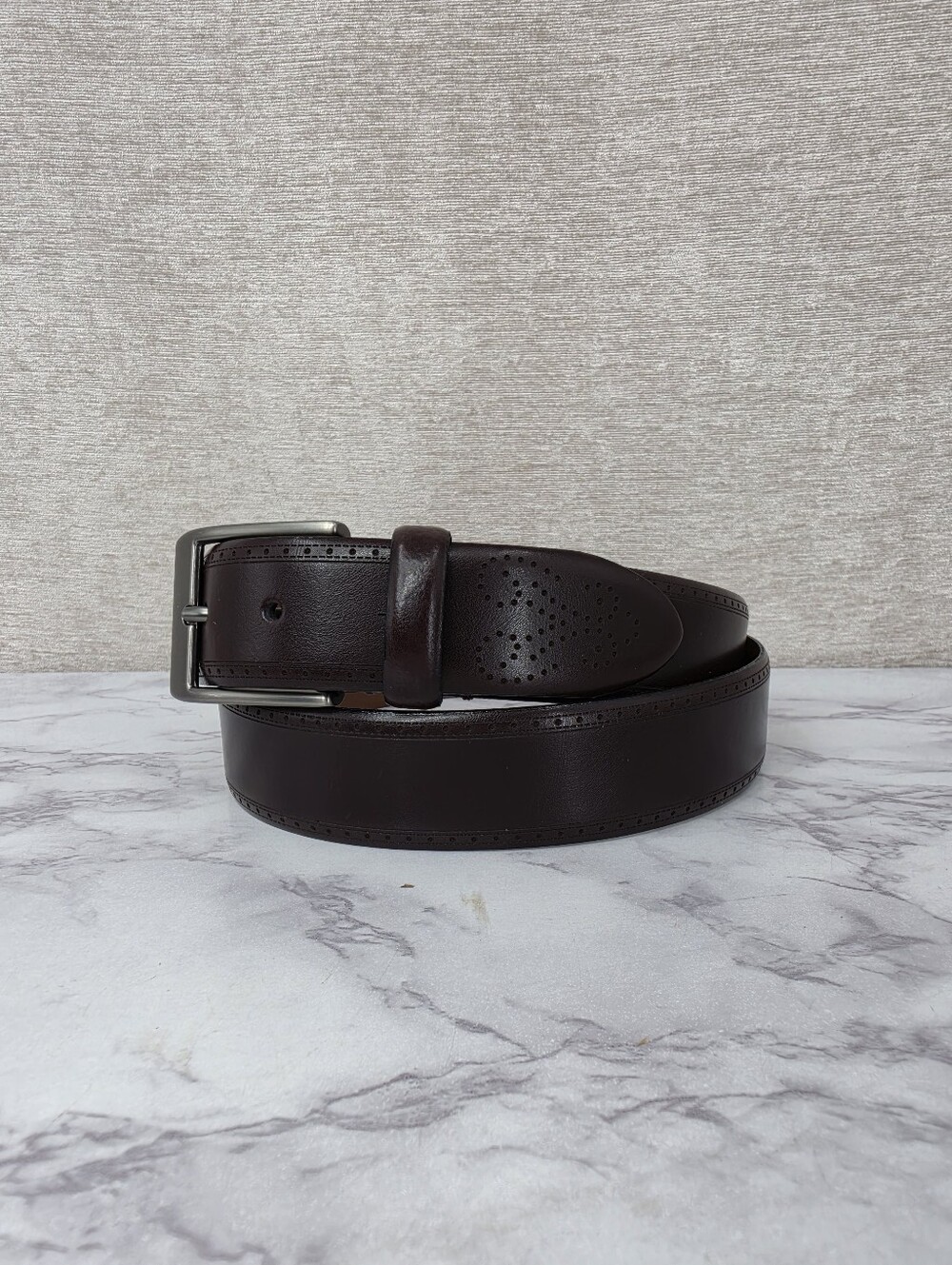 Handmade Italian Leather Belt with Perforated Brodue Wingtip Pattern LIKE NEW